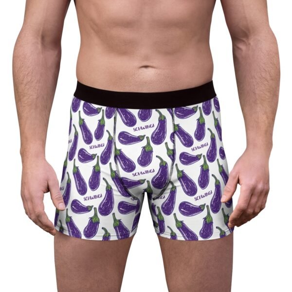 Doodle Eggplant Emoji - Purple Green on White - Text Schwing - Men's Boxer Briefs