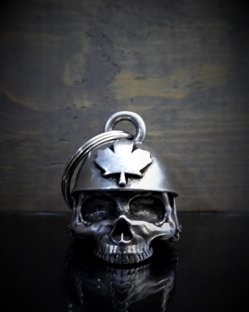 Canadian Helmet Skull - Pewter - Motorcycle Gremlin Bell - Made In USA - SKU BB51-DS