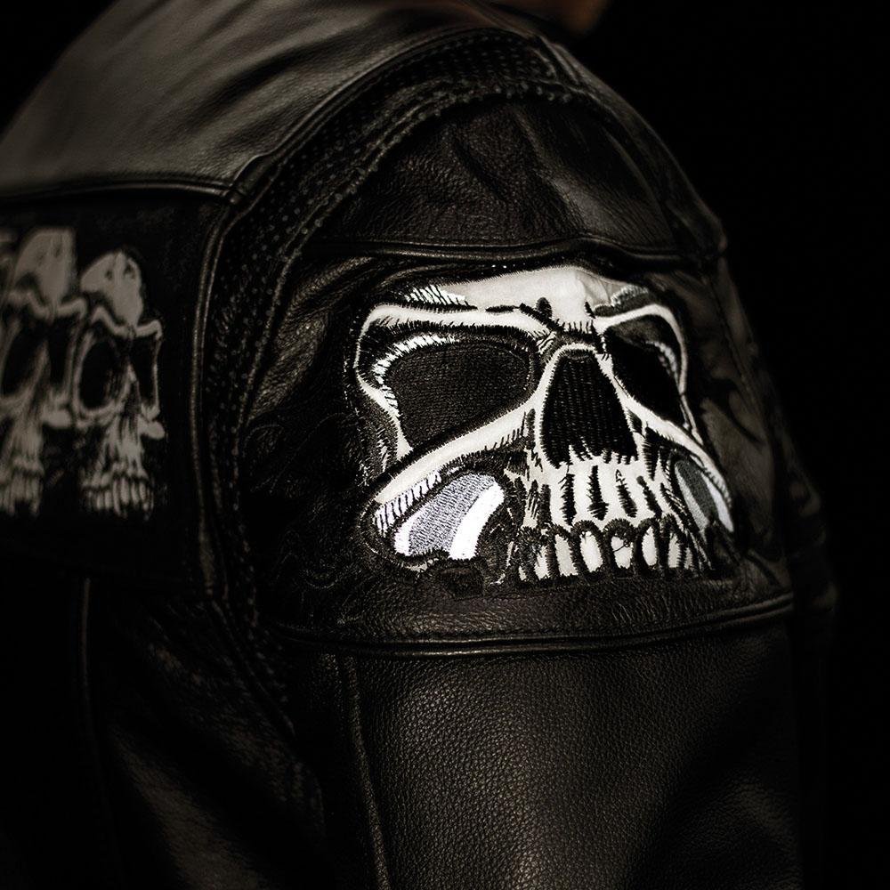 Leather Motorcycle Jacket - Men's - Reflective Skulls - Savage - FIM243CSLZ-FM
