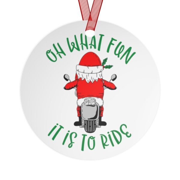 Christmas Ornament - Santa - Motorcycle - Red - Green - Round - Metal Ornaments