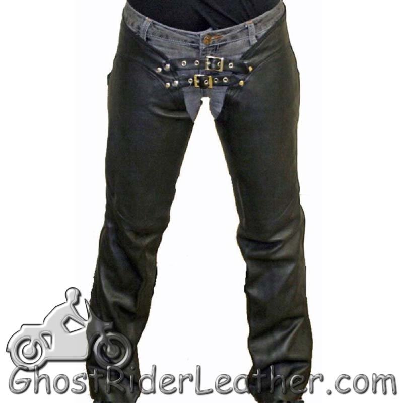 Women's Low Rise Leather Chaps - Premium Naked Leather - C1003-DL