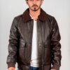 Leather Coat - Men's - Brown - Fashion Leather Jacket - Map Lining - Bomber - WBM219BP-MAP-BRN-FM