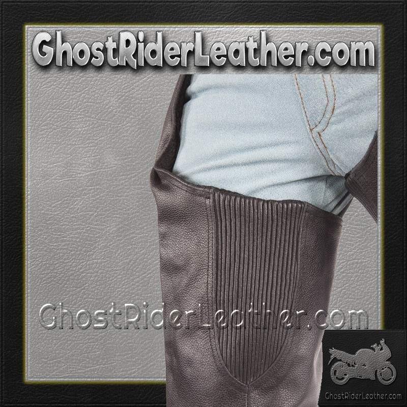 Mens Ladies Unisex Leather Chaps with Braid and Fringe - SKU C337-04-DL