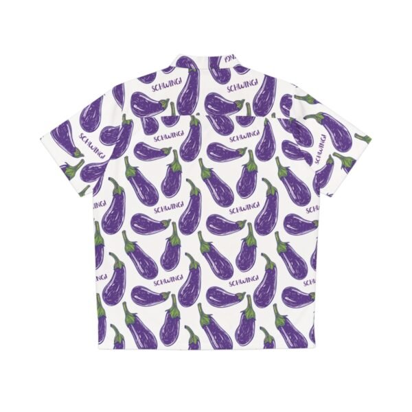 Doodle Eggplant Emoji - Text Schwing - Purple Green on White - Men's Hawaiian Shirt