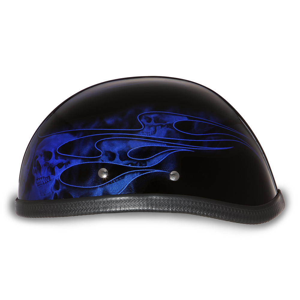 Novelty Motorcycle Helmet - Skull Blue Flames - Eagle Shorty - 6002SFB-DH