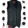 Leather Motorcycle Vest - Men's Tall - Up To Size 5XL - Side Laces - 10 Pocket - Big and Tall - DS144-TALL-DS