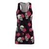 Skulls and Roses - Pink White on Black - Women's Cut & Sew Racerback Dress (AOP)