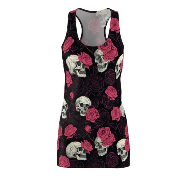 Skulls and Roses - Pink White on Black - Women's Cut & Sew Racerback Dress (AOP)
