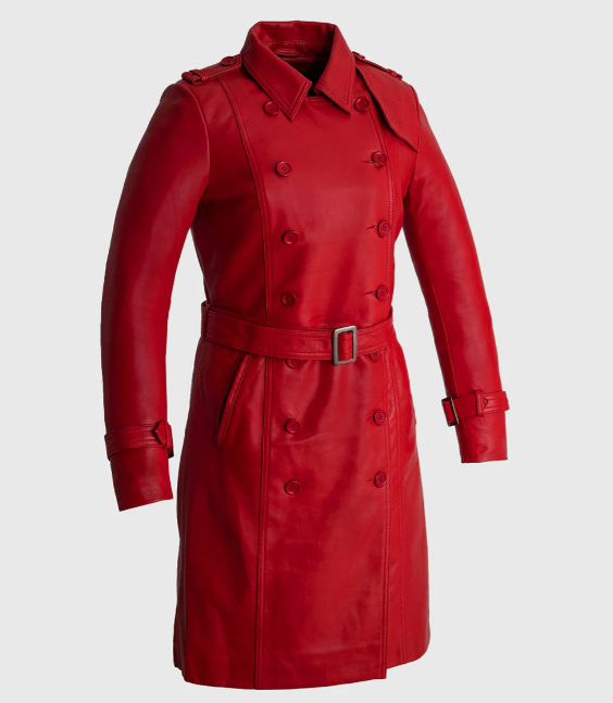 Fire Red Leather Trench Coat - Women's - Olivia - WBL3071-RED-FM