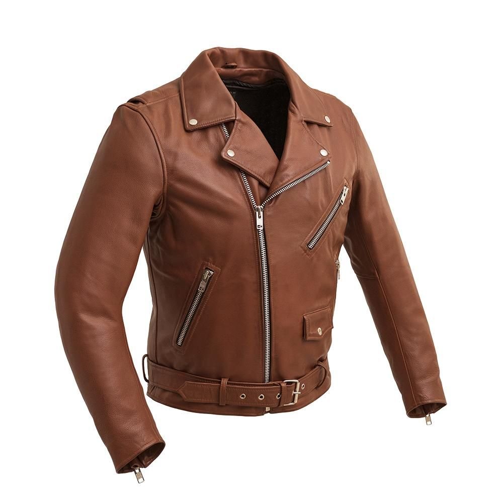 Men's Whiskey Brown Leather Motorcycle Jacket - Armor Pockets - Fillmore - FIM208CDLZ-WB-FM