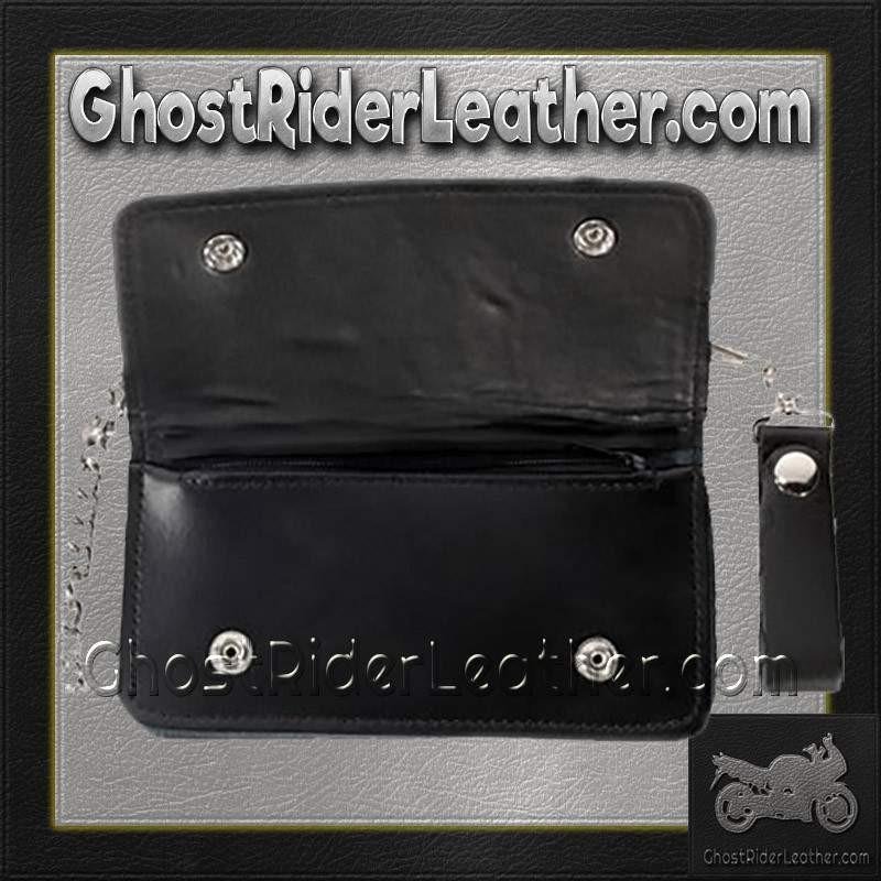 Black Leather Flame Wallet with Chain - SKU WALLET1-DL