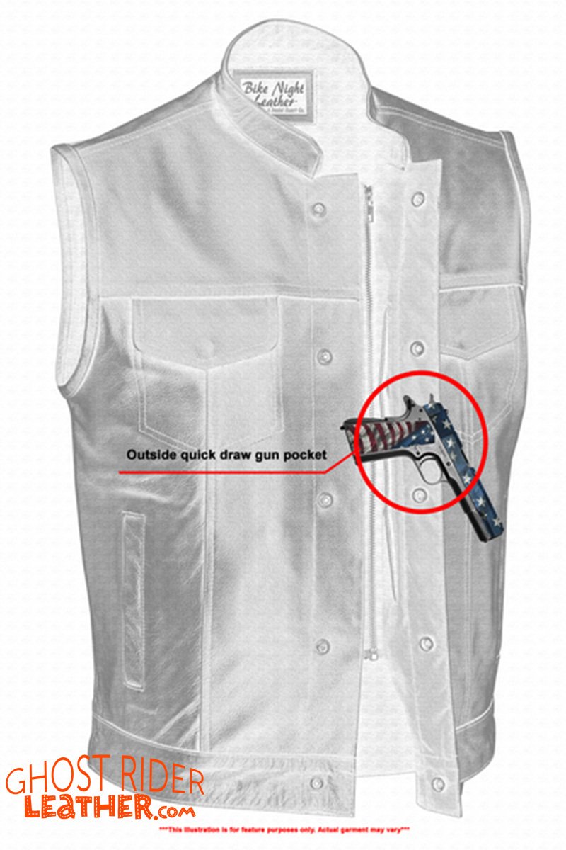 Leather Motorcycle Vest - Men's - Gun Pockets - Up To 12XL - Big and Tall - AM9192-DS