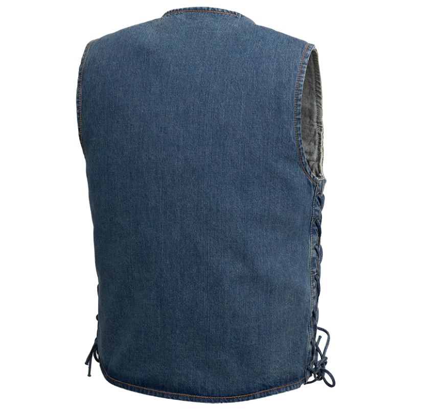 Denim Motorcycle Vest - Men's - Up To 8XL - Blue - Gambler - FIM618DM-FM