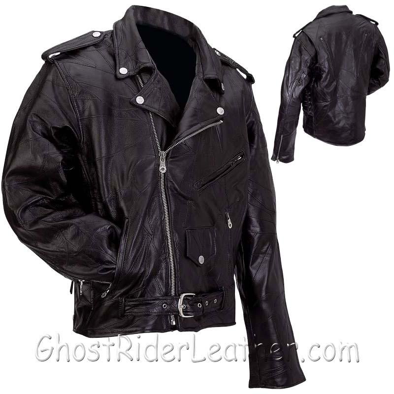 Leather Motorcycle Jacket - Men's - Patchwork - Average Sizes - GFMOTS-2X-BN