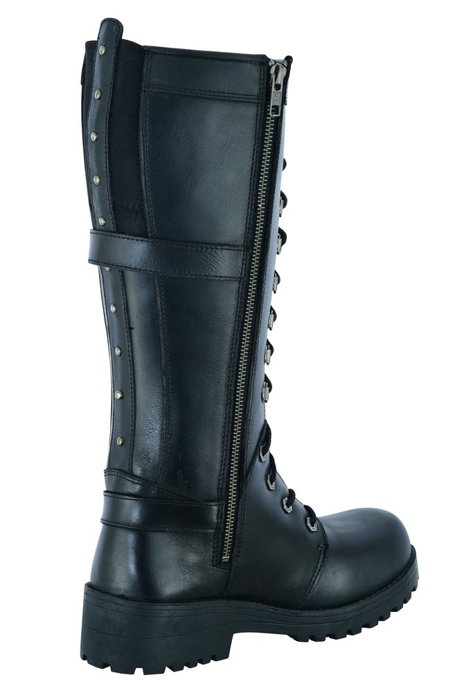 Women's Black Leather 15" Harness Motorcycle Boots - Biker Boots - DS9765-DS