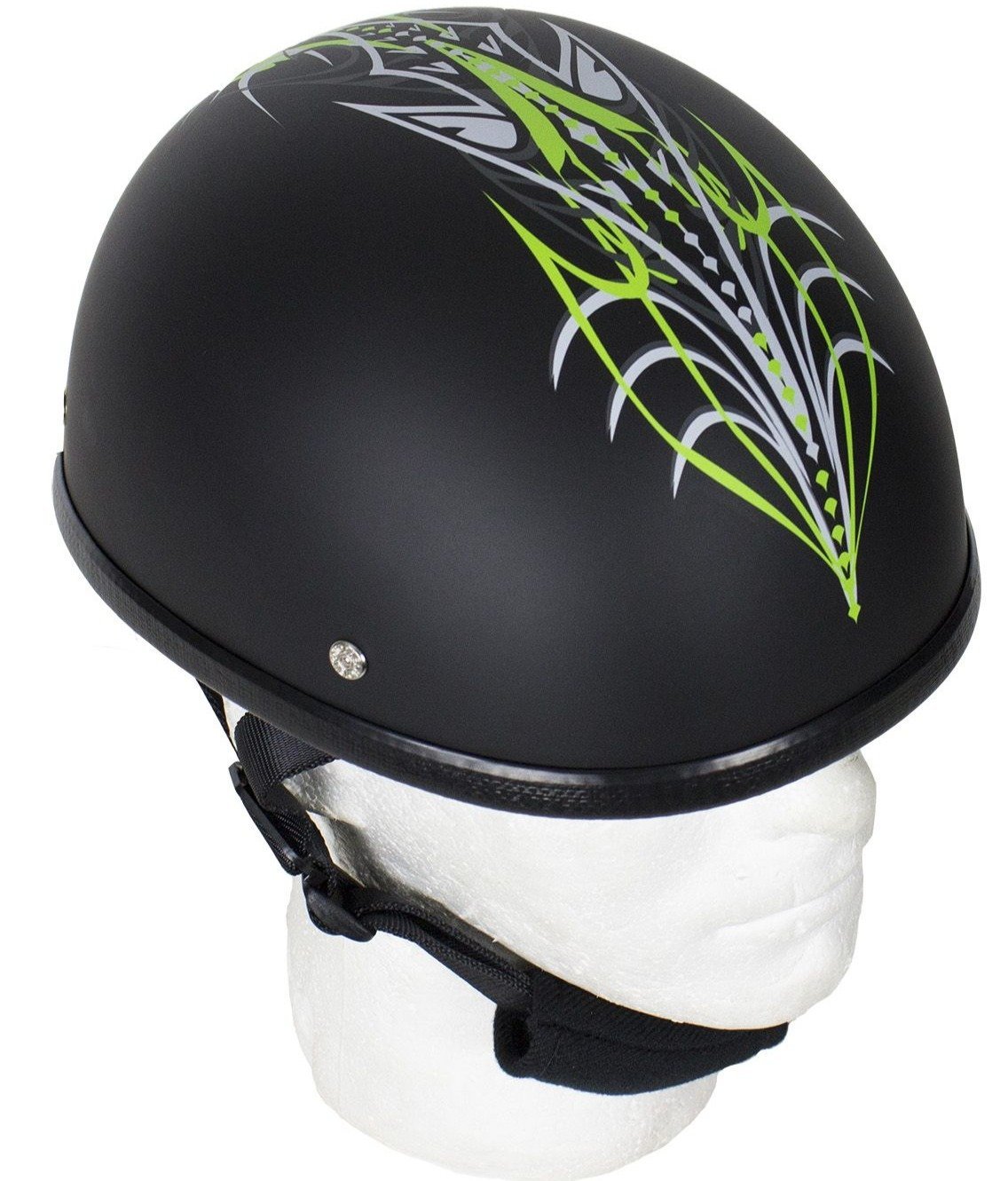 Novelty Motorcycle Helmet - Green Machine Tribal - Shorty - H501-D6-GREEN-DL Size Chart Novelty Motorcycle Helmet - Green Machine Tribal - Shorty - H501-D6-GREEN-DL Size Chart