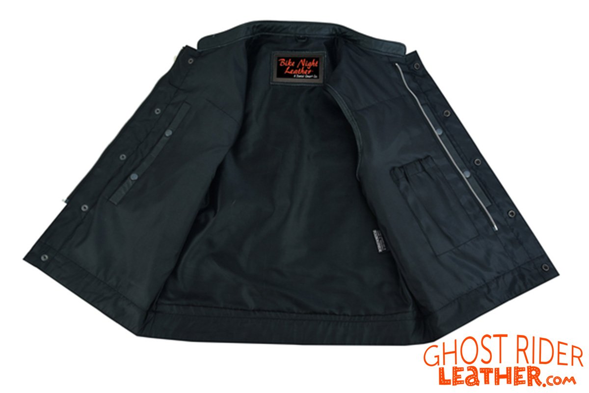 Leather Motorcycle Vest - Men's - Gun Pockets - Up To 12XL - Big and Tall - AM9192-DS
