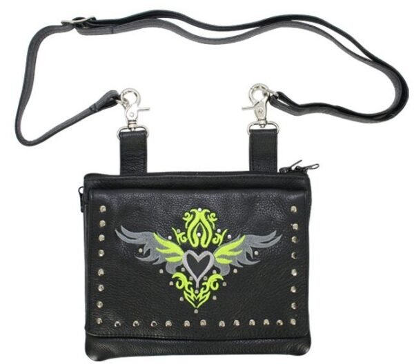 Leather Belt Bag - Lime Green - Gun Pocket - Tribal Heart Design - Handbag - BAG36-EBL1-LIME-DL