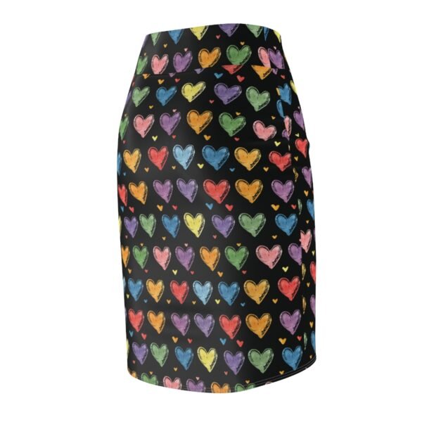 Doodle Hearts - Rainbow Colors on Black - Women's Pencil Skirt (AOP)