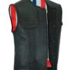 Leather Motorcycle Vest - Men's - USA Flag Liner - Gun Pockets - Up To 8XL - DS155-DS