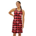 Puffy Hearts - Reds Pinks on Black - Women's Racerback Dress (AOP)