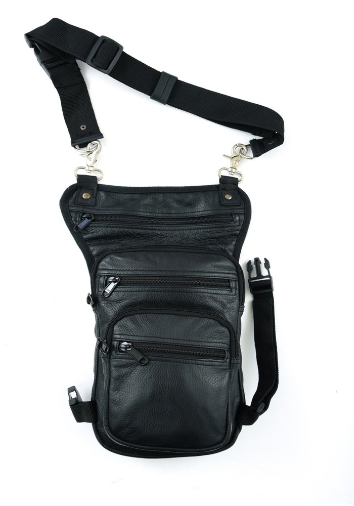 Black Leather Thigh Bag with Gun Holster Pocket - SKU DS5851-DS Black Leather Thigh Bag with Gun Holster Pocket - SKU DS5851-DS