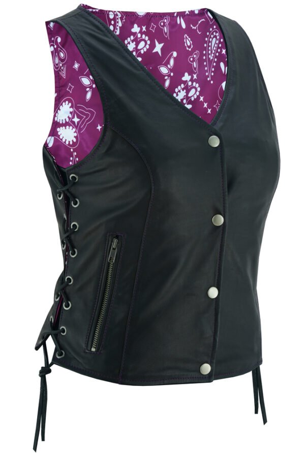 Leather Vest - Women's - Gun Pockets - Purple Paisley Liner - DS261-DS