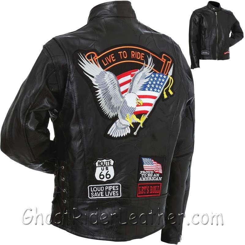 Leather Motorcycle Jacket - Men's - Patchwork - With Patches - GFCRLTRS-BF