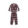 Skulls and Roses - Pink White on Black - Women's Satin Pajamas (AOP)