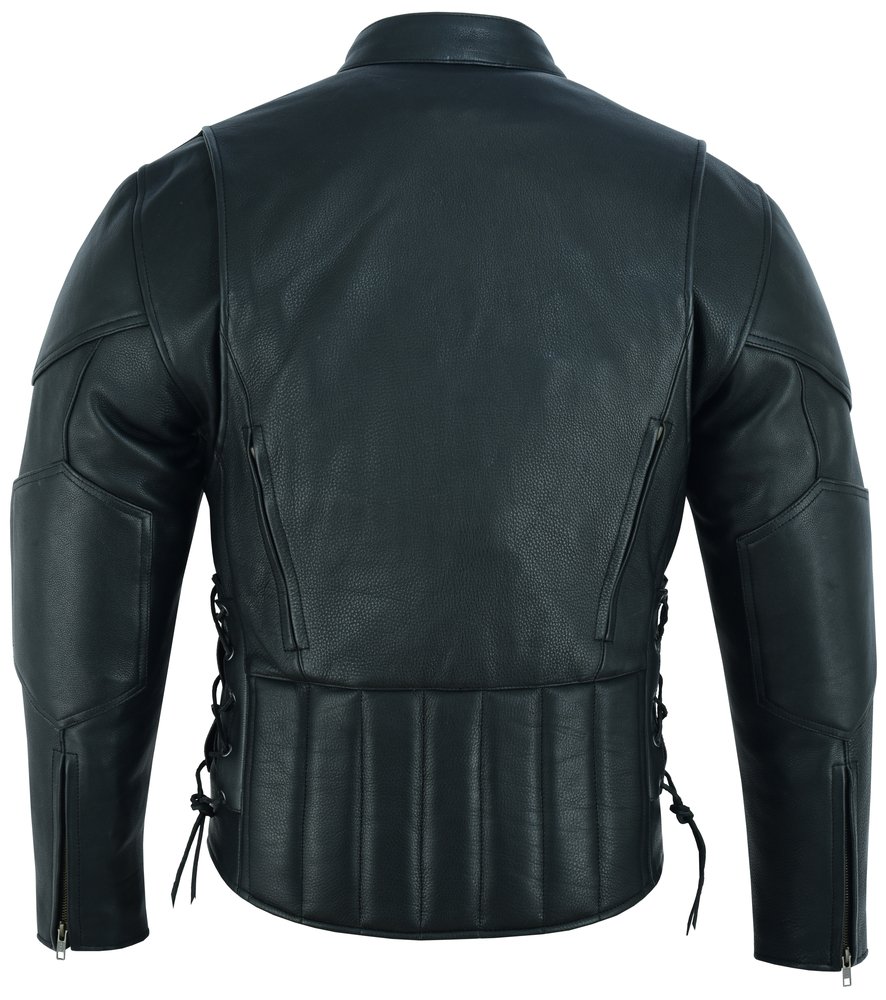 Men's Leather Motorcycle Jacket - Side Laces - Ventilated - Gun Pockets - DS777-DS