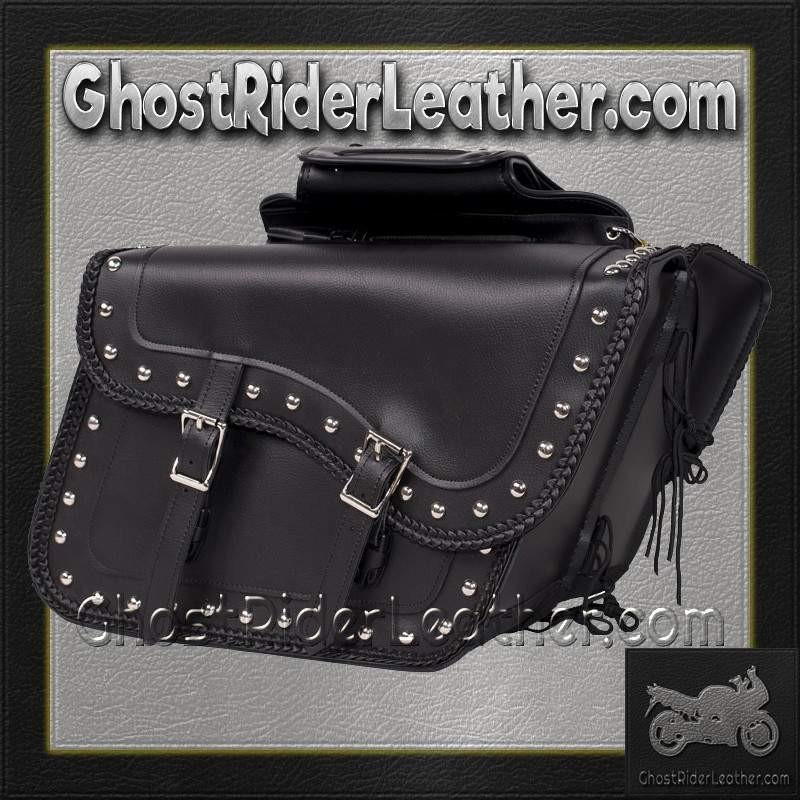Slanted PVC Motorcycle Saddlebags with Studs - Motorcycle Luggage - SKU SD4054PV-DL