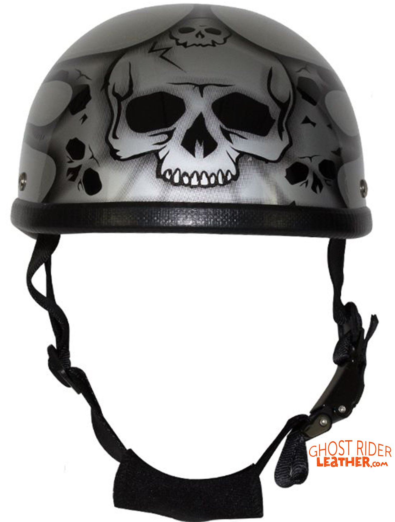 Novelty Motorcycle Helmet - Silver Skulls - Silver Flames - H401-D4-SILVER-DL Novelty Motorcycle Helmet - Silver Skulls - Silver Flames - H401-D4-SILVER-DL