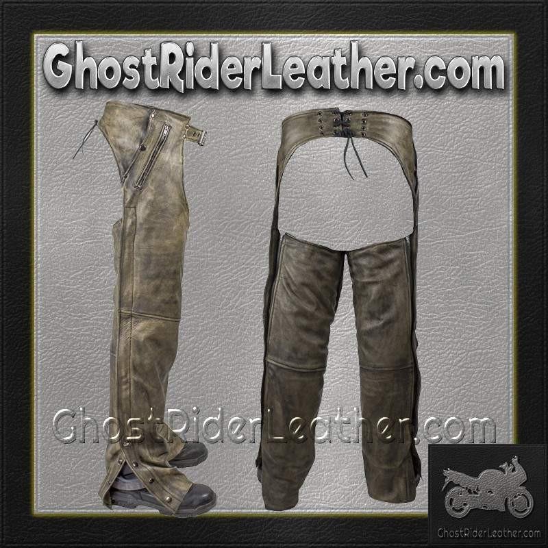 Mens Leather Chaps in Naked Distressed Brown Leather - SKU GRL-C334-12-DL Mens Leather Chaps in Naked Distressed Brown Leather - SKU GRL-C334-12-DL