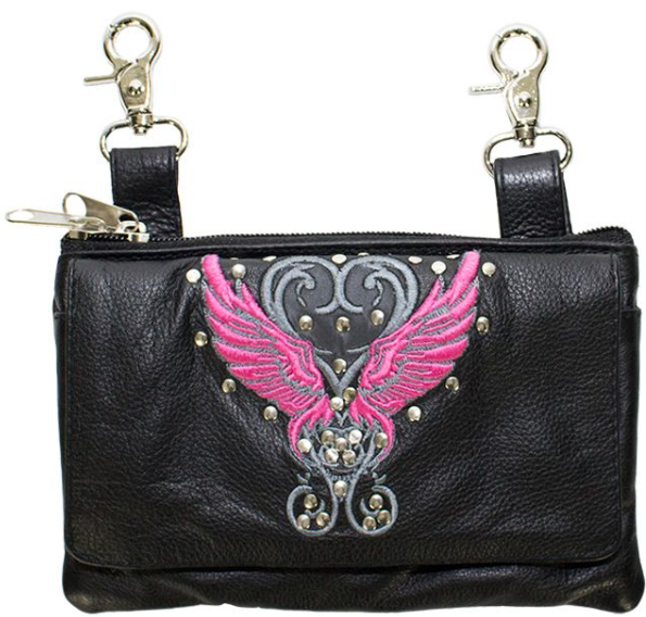 Leather Belt Bag - Pink - Wings Design - Handbag - BAG35-EBL8-PINK-DL