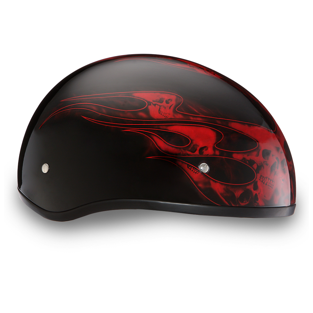 DOT Motorcycle Helmet - Skull Red Flames - Shorty - D6-SFR-DH