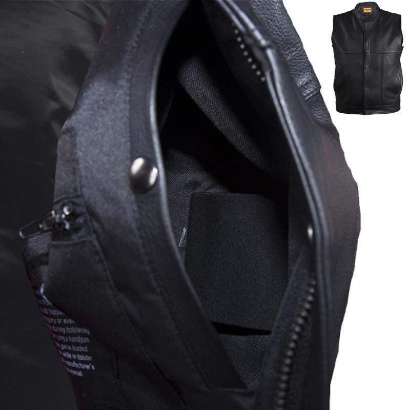 Leather Motorcycle Vest - Men's - Zipper Front - MV8017-ZIP-11-DL