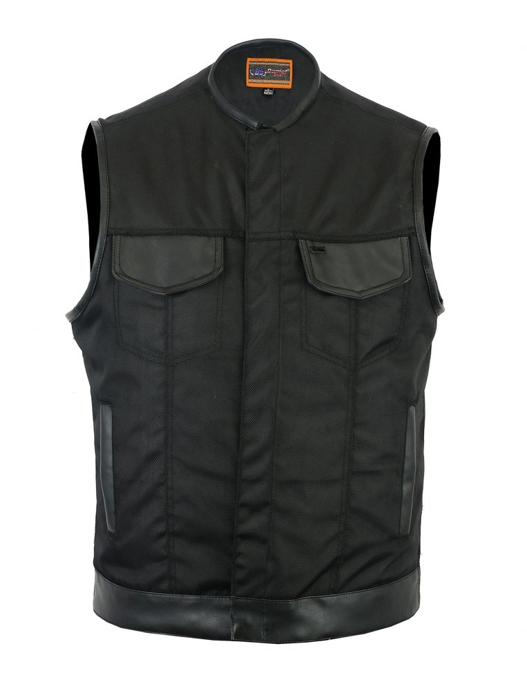 Canvas and Leather Motorcycle Vest - Men's - Gun Pockets - Up To 12XL - DS687-DS