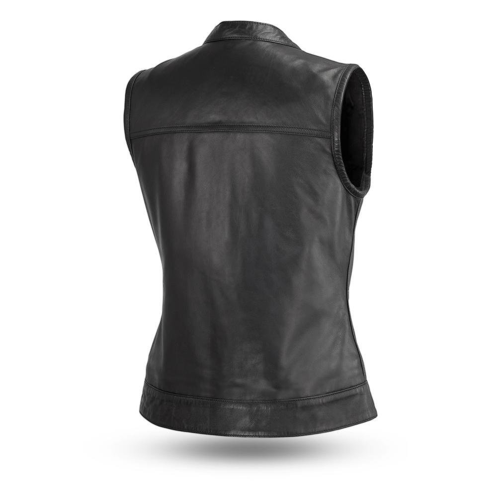 Leather Motorcycle Riding Vest - Women's - Club Style - Ludlow - FIL516SDC-FM