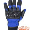 Leather Gloves - Men's - Full Finger - Knuckle Protector - Blue - GLZ108-BLUE-DL
