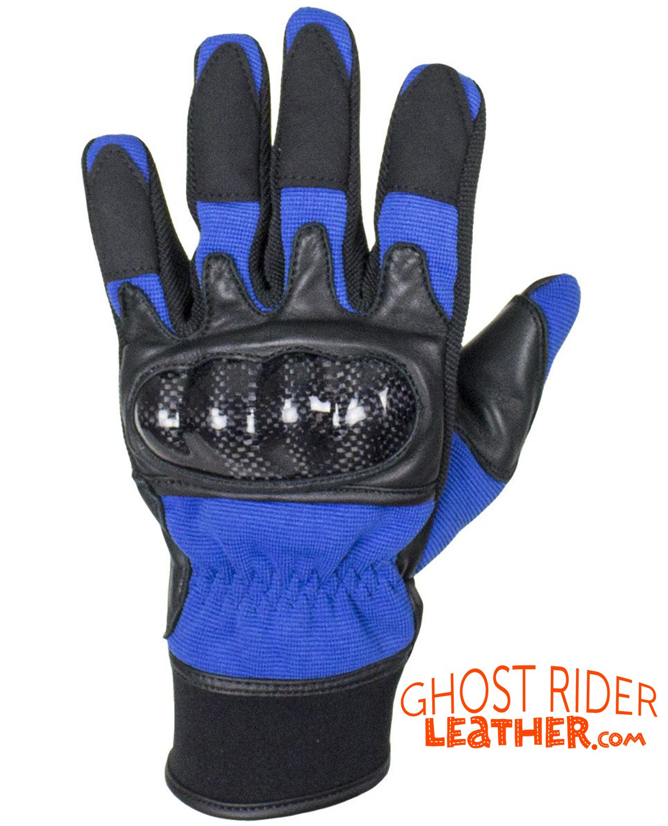 Leather Gloves - Men's - Full Finger - Knuckle Protector - Blue - GLZ108-BLUE-DL