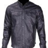 Men's Leather Shirt with Snap Closure - MJ777-SS-DL