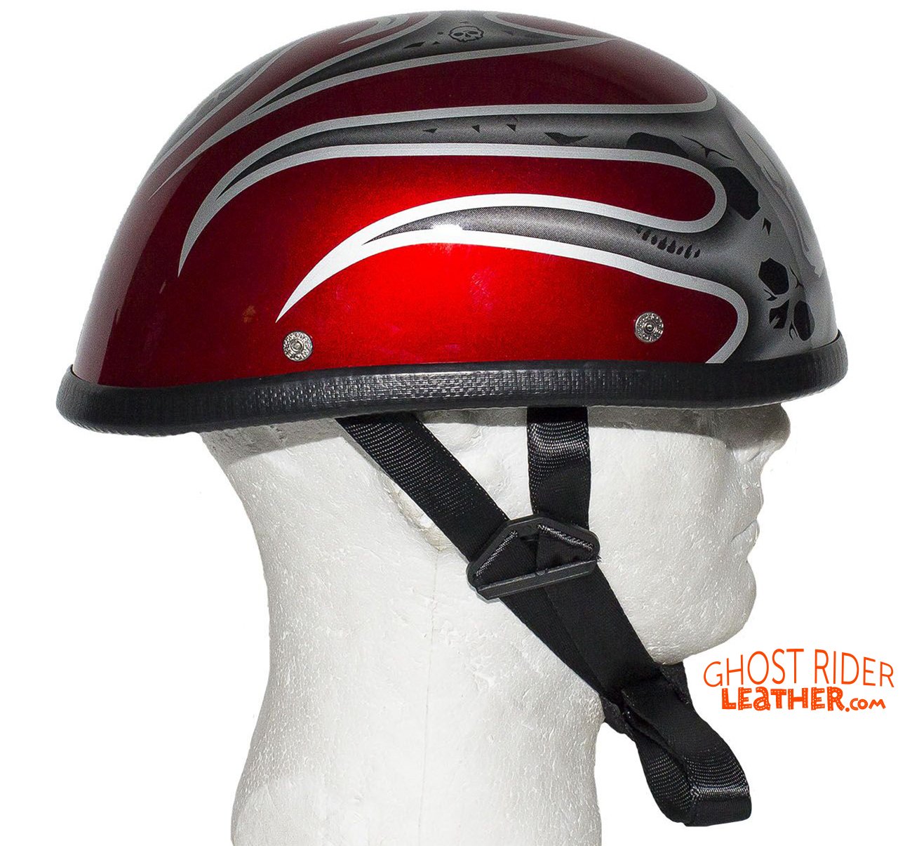 Novelty Motorcycle Helmet - Silver Skulls - Burgundy Flames - H401-D4-BURG-1-DL Novelty Motorcycle Helmet - Silver Skulls - Burgundy Flames - H401-D4-BURG-1-DL