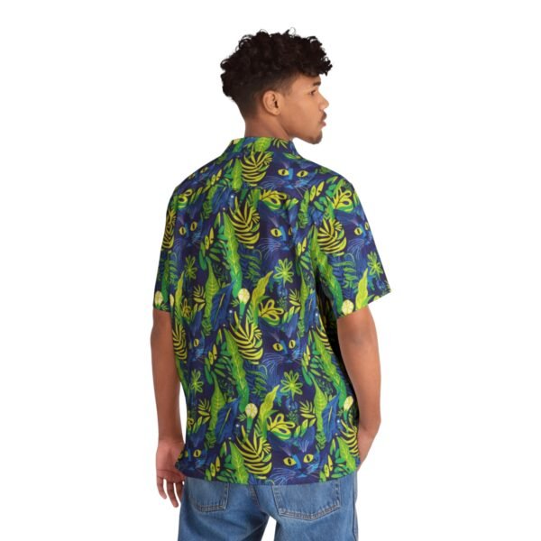 Cat Hiding in the Plants - Blues Greens Yellow - Multi Colors - Men's Hawaiian Shirt