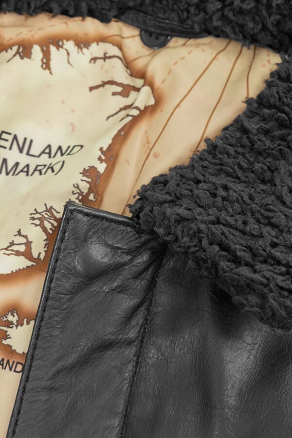 Leather Coat - Men's - Black - Fashion Leather Jacket - Map Lining - Bomber - WBM219BP-MAP-BLK-FM