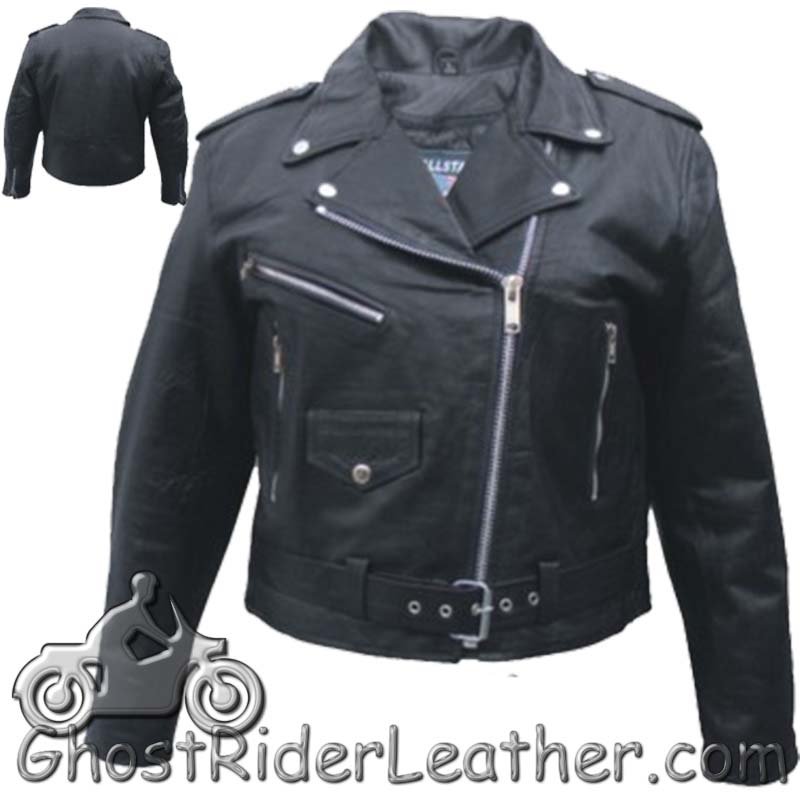 Ladies Classic Biker Leather Jacket - Lightweight - SKU AL2100-LIGHT-AL