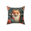 Fox and Flowers - Vintage Garden - Retro - Faux Suede Square Pillow