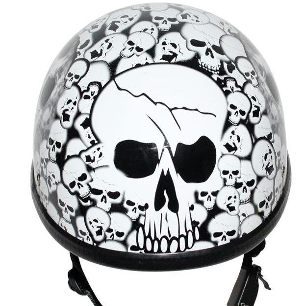 Novelty Motorcycle Helmet - White Skull Boneyard - Shorty - H6401-WHITE-DL Novelty Motorcycle Helmet - White Skull Boneyard - Shorty - H6401-WHITE-DL