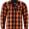 Flannel Motorcycle Shirt - Men's - Armor Pockets - Gun Pockets - Up To Size 5XL - Orange Black Plaid - DS4675-DS