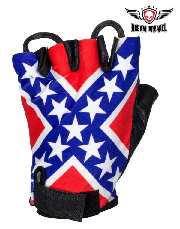 Leather Motorcycle Gloves - Rebel Flag - Unisex - Confederate - GL2038-N-DL