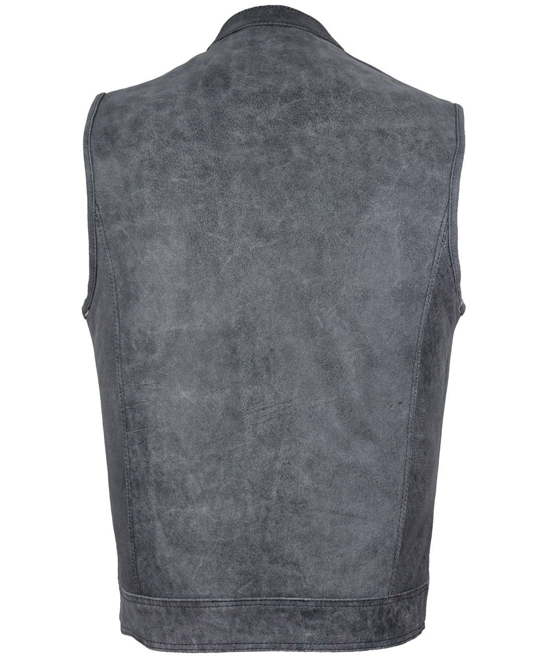 Gray Leather Motorcycle Vest - Men's - Club Style - Up To 64 - MR-MV7320-ZIP-16-DL